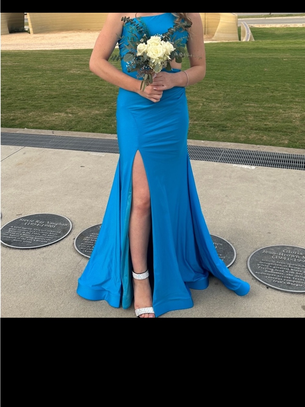 Blue Cutout Evening Gown with Front Slit